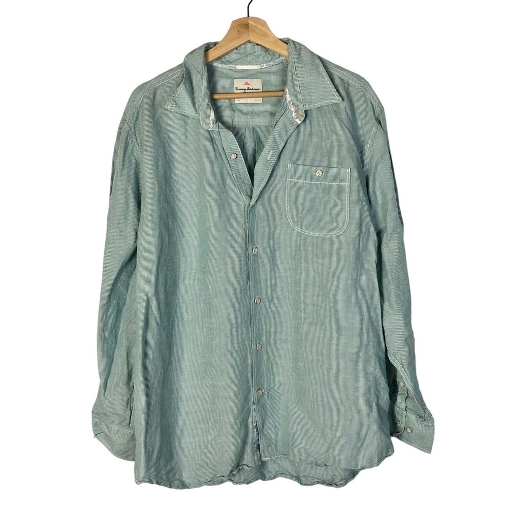 Tommy Bahama Blue Stripe Linen Casual Long Sleeve Button Down XL